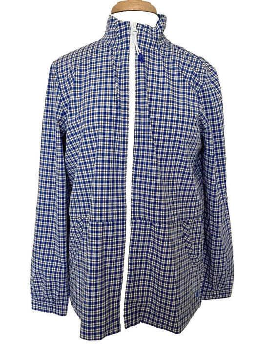 Talbots Jackets & Blazers - NWT Talbots Blue White Plaid Zip-Front Lightweight Jacket Collared Long Sleeve M